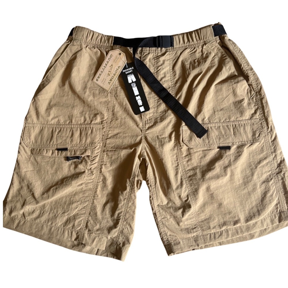 Victory Outfitters Mens XXL Khaki Nylon Packable Cargo Shorts Belted 50100